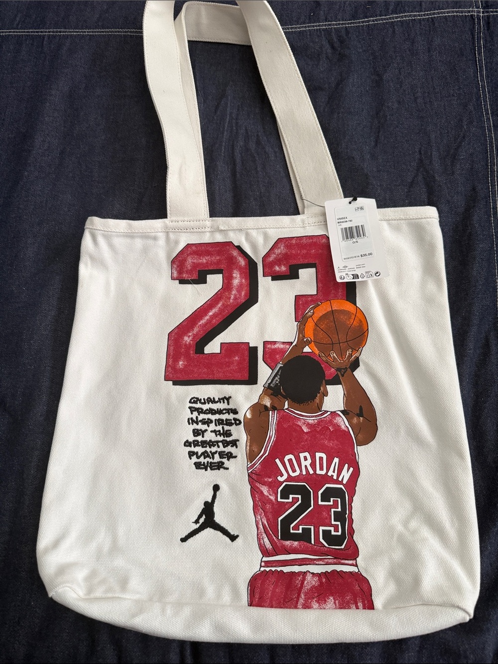 Jordan White Tote with Red 23 Graphic and Orange Basketball